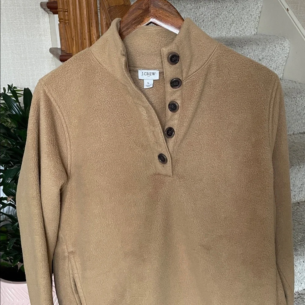 J. Crew Camel Fleece Sherpa Button-Up Pop Over Sweater